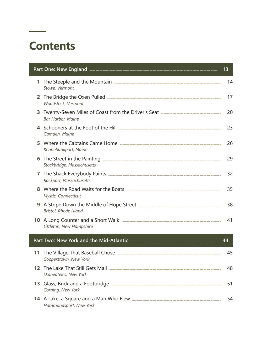 The contents: Part One, New England